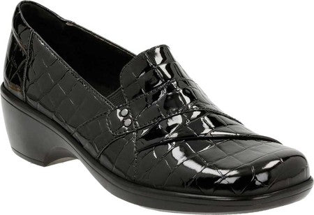  Clarks Women's May Marigold Slip-On Loafer, Black Leather, 5 M  US