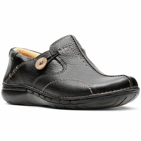 Clarks Un Loop - Black Leather Comfort Shoes